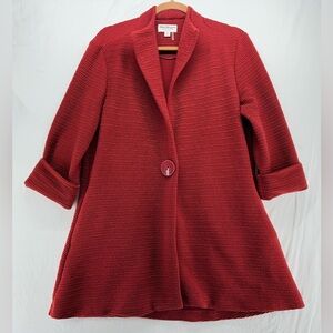 Norm Thompson Jacket Blazer Women M 3/4 Sleeve Orange Rust Snap‎ Mid Length